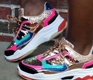 multi color sequin tennis shoes